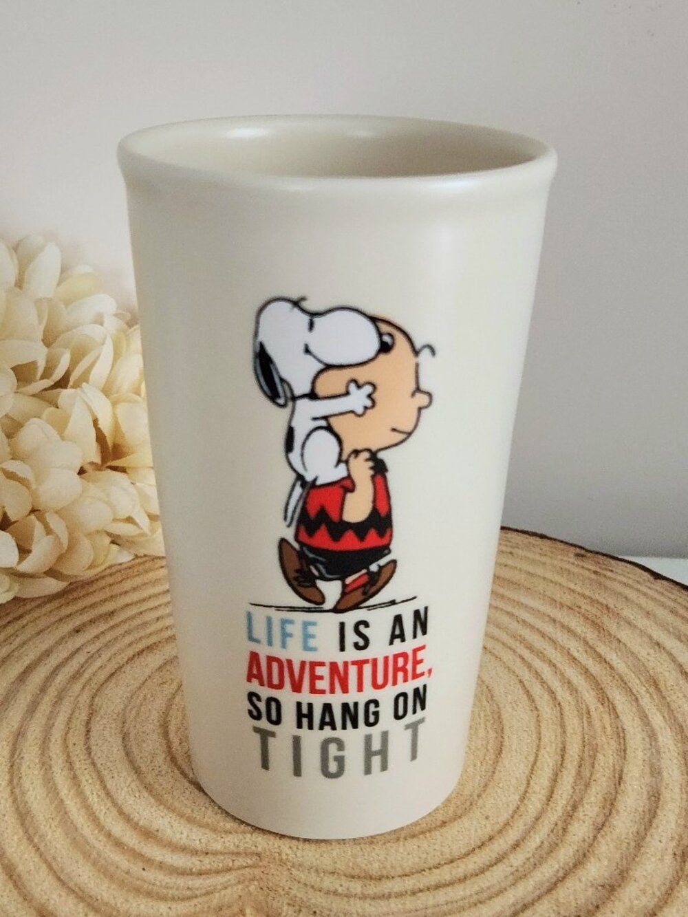 Peanuts Tumbler Hallmark Life Is An Adventure, So Hang On Tight No Lid
